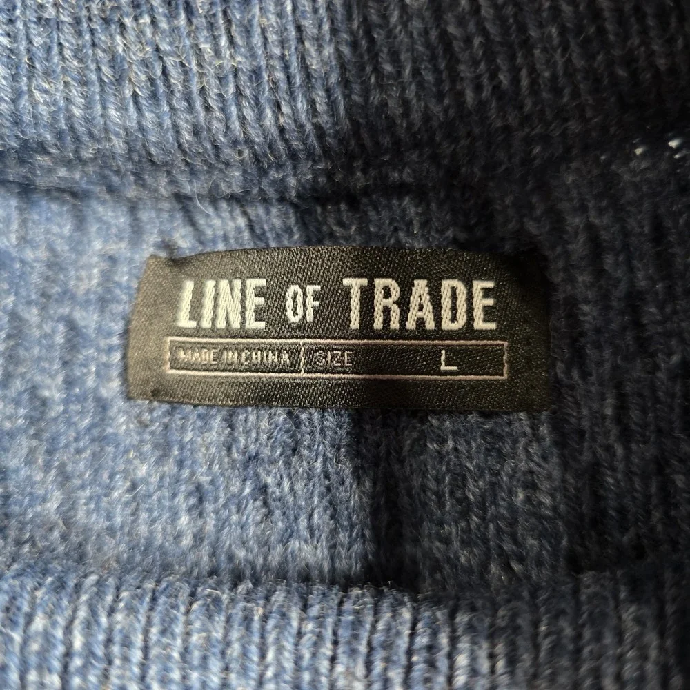 Line of Trade Sweater Mens Large Blue Wool Blend Cable Knit Long Sleeve Pullover